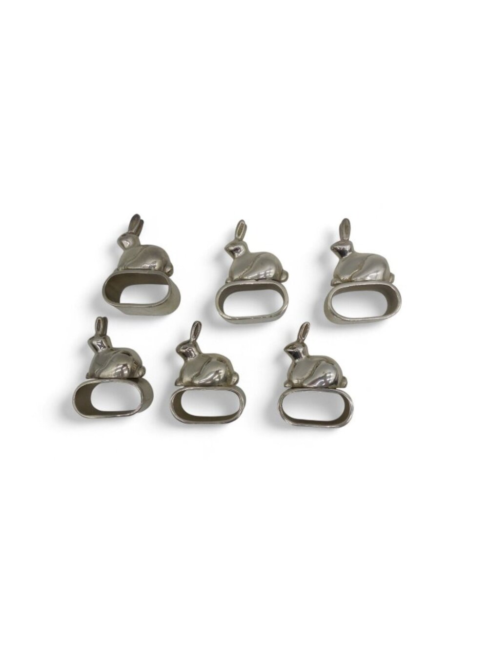 Bunny Rabbit Napkin Ring Holders Set of 6 Silver Tone Metal